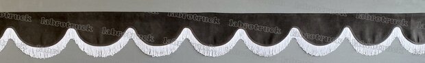 OP IS OP Raamband /voorraamstrook TYPE 1, Kleur:  SP1 ZWART  met witte enkel viscose franje 5 cm F50-1