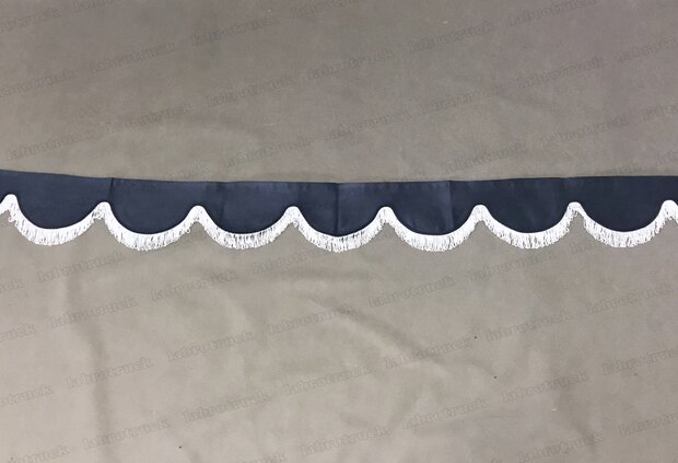Dit is een uitverkoopkleur Kleur SP11.  Raamband /voorraamstrook TYPE 1,  donkerblauw SP 11 met dubbel korte viscose franje 5 cm