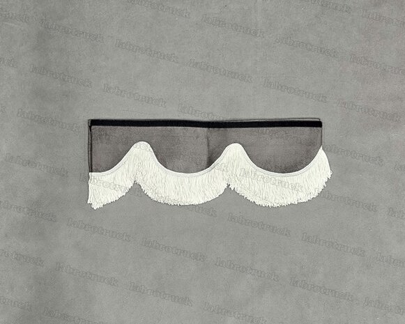 SALE : Raamband /voorraamstrook TYPE 1, Kleur: donker paperdust SP65 met dubbel GEBROKEN WIT FRANJES 