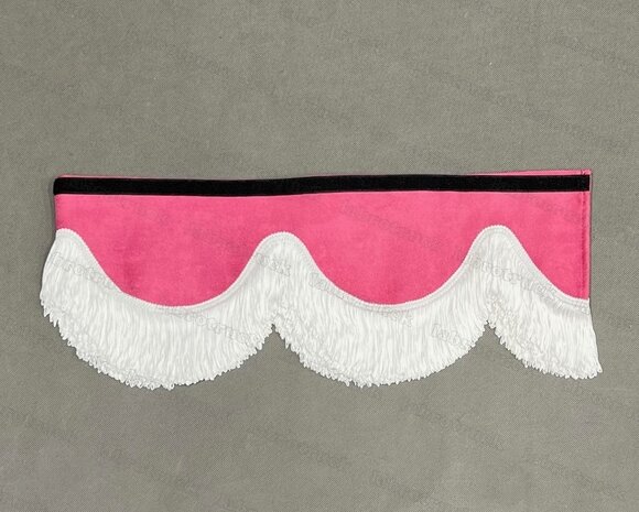 SALE : Raamband /voorraamstrook TYPE 1, Kleur: ROZE SP12 met 8 cm dubbel GEBROKEN WIT FRANJES 