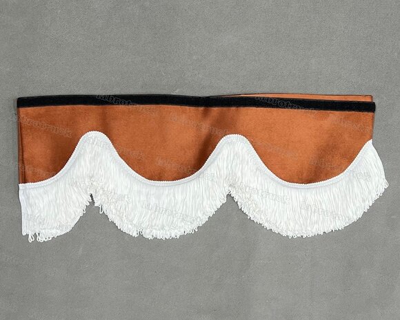 SALE : Raamband /voorraamstrook TYPE 1, Kleur: cognacbruin SP3 met 8 cm dubbel GEBROKEN WIT FRANJES 