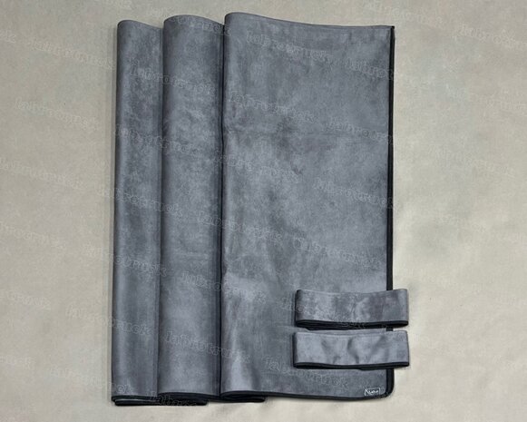 ACTIE : Zijgordijnen ALCANTARA PLUS  antraciet SP17 met zwarte AFWERKRAND, embrasses antraciet SP17 met zwarte AFWERKRAND (maat: 90 cm)