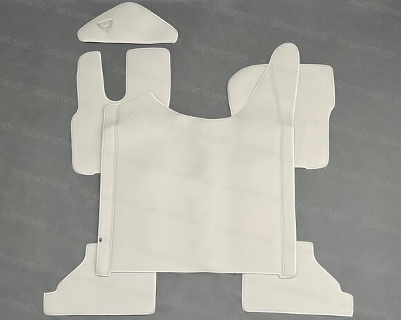 Actie set 4 delige set tunnelhoes + vloermatten (VASTE STOEL) + stuurkolom geschikt voor DAF XG/XG+. NIEUWE KLEUR! Volledig glad lederlook  steenbeige / greige L41