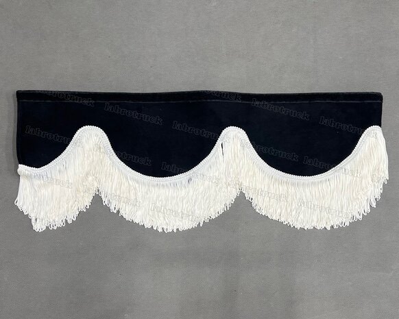 SALE: Raamband /voorraamstrook TYPE 1, Kleur: zwart SP1 met 8 cm enkel GEBROKEN WIT FRANJES 