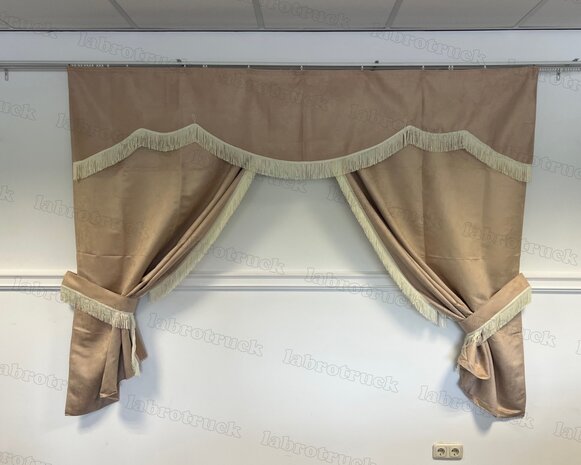 OP IS OP! Tussengordijn CLASSIC 170 cm kleur beige SP48 met lange cremé franjes F80-8. 