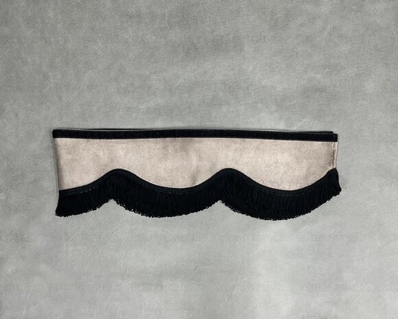 SALE: Raamband / voorraamstrook TYPE 8, oud paper dust SP32 met dubbel 5 cm franjes in zwart F50-2.