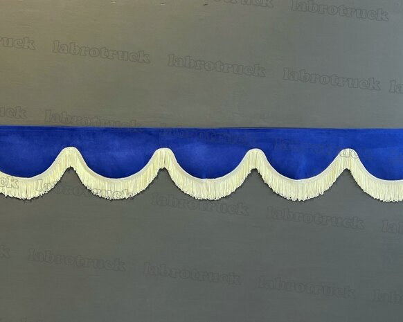 SALE : Raamband /voorraamstrook TYPE 1 5 cm, Kleur: oud kobaltblauw SP7 met dubbel cremé FRANJES