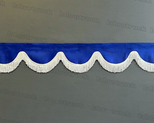 SALE : Raamband /voorraamstrook TYPE 1 5 cm, Kleur: oud kobaltblauw SP7 met dubbel zilvergrijs FRANJES 