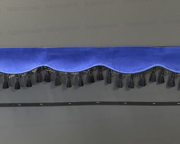 SALE : Raamband /voorraamstrook TYPE 8, Kleur: oud kobaltblauw SP7 met zwarte kwasten