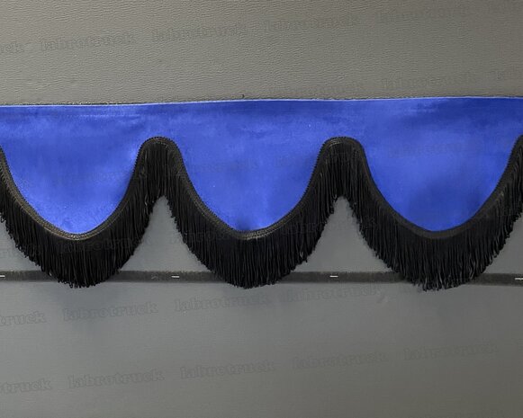 SALE : Raamband /voorraamstrook TYPE 2, Kleur: oud kobaltblauw SP7 met dubbel zwarte franjes F80-2