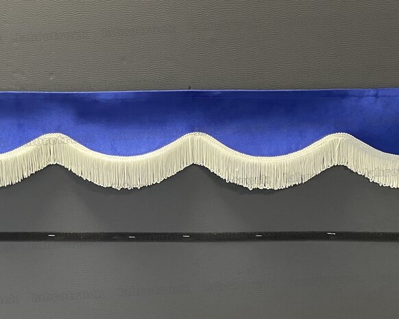 SALE : Raamband /voorraamstrook TYPE 8, Kleur: oud kobaltblauw SP7 met dubbel crene franjes F50-8