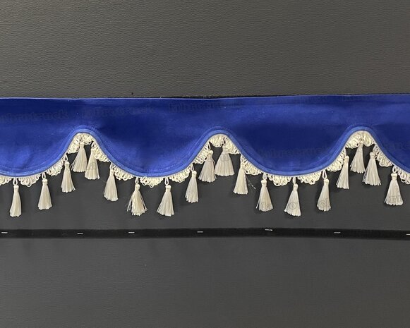 SALE : Raamband /voorraamstrook TYPE 1, Kleur: oud kobaltblauw SP7 met creme kwasten