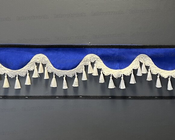 SALE : Raamband /voorraamstrook TYPE 1, Kleur: oud kobaltblauw SP7 met creme kwasten