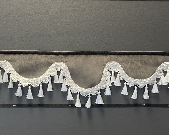 SALE : Raamband /voorraamstrook TYPE 6, Kleur: oud antraciet SP27 met witte luxe kwasten