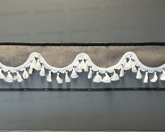 SALE : Raamband /voorraamstrook TYPE 1, Kleur: oud antraciet SP27 met witte katoenen kwasten