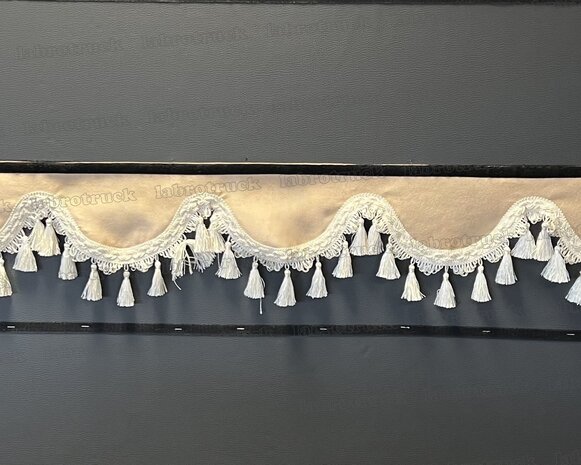 SALE : Raamband /voorraamstrook TYPE 1, Kleur: beige SP48  met beige luxe kwasten