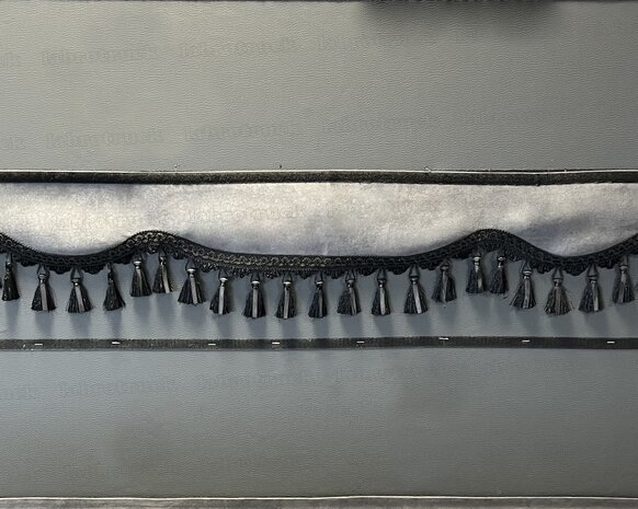 SALE : Raamband /voorraamstrook TYPE 3, Kleur: oud antraciet SP11 met zwarte luxe kwasten