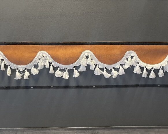 SALE:Raamband TYPE 1 , Kleur: oud oranje/bruin met witte katoenen kwasten