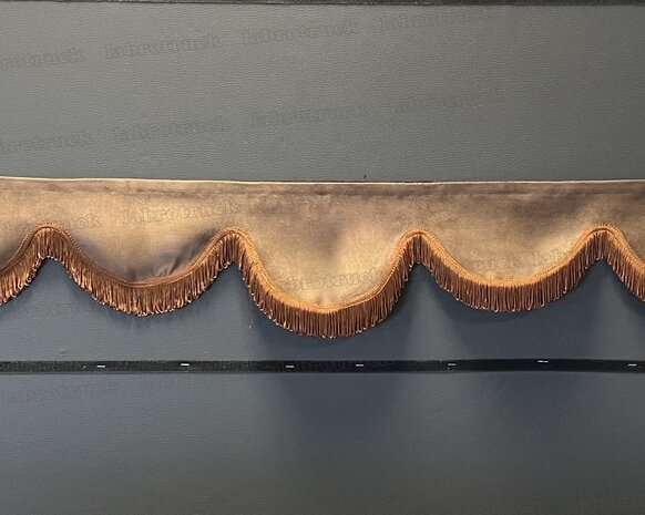 SALE: Raamband  TYPE 6, Kleur: chocobruin SP 24 met dubbel bruine franjes F80-10