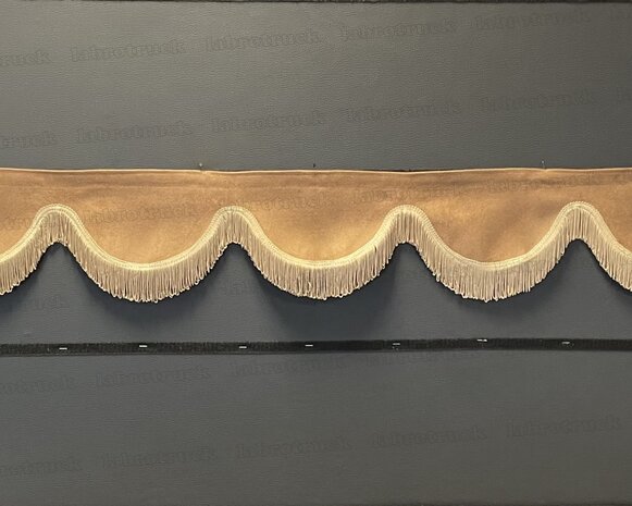 SALE: Raamband TYPE 1, Kleur: bruin SP 4 met dubbel beige/zand kleur F50-3 Let op ! Raamband is om op te hangen aan een rail, niet tegen het raam, met runners en gordijnhaakjes