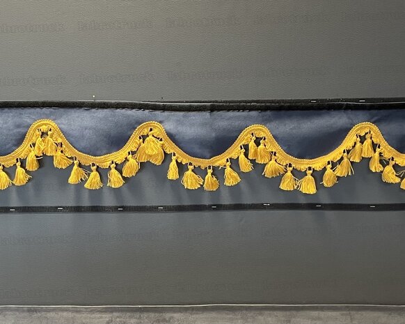 SALE: Raamband TYPE 1, Kleur: oud donkerblauw SP 11 met goud/honing kleur kwasten