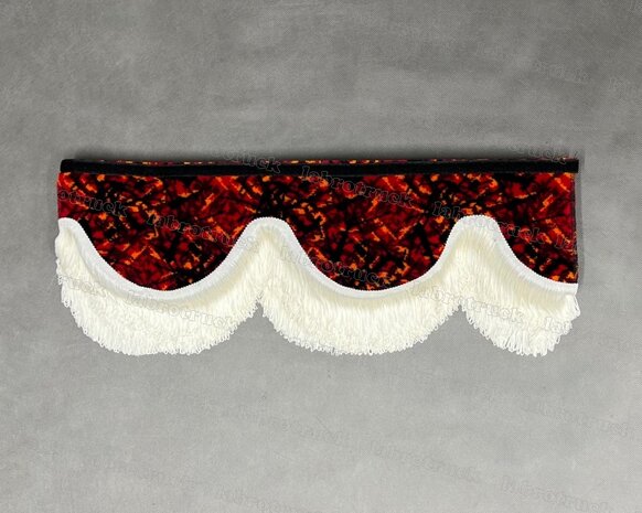 SALE: Raamband TYPE 1, Kleur: deens rood met dubbel GEBROKEN WIT FRANJES