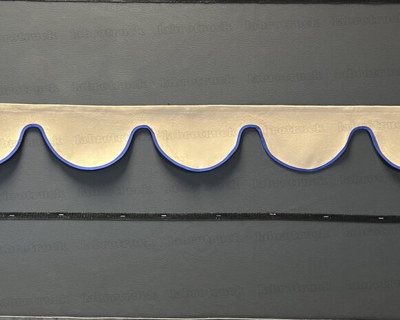 SALE: Raamband TYPE 1, Kleur: beige SP 48 zonder franjes (binnenkant en afwerkrand oud kobaltblauw SP 7)