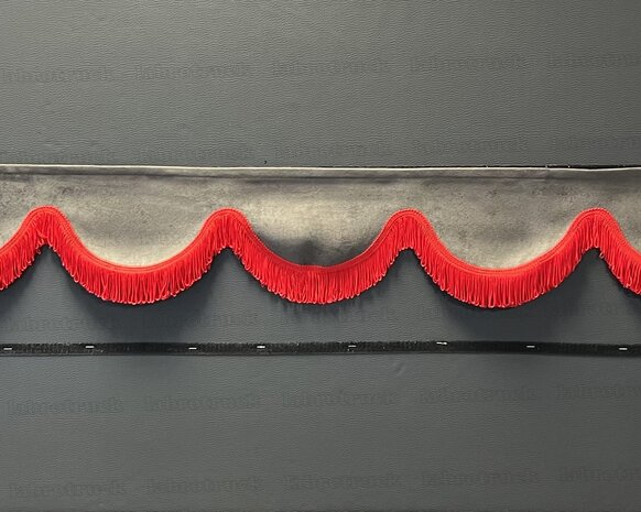 SALE: Raamband TYPE 1, Kleur: oud antraciet SP 27 met dubbel rode franjes F50-13