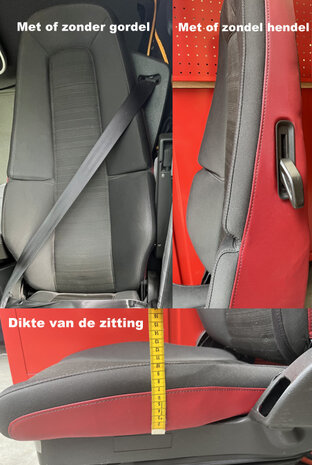 SALE! Set stoelhoezen geschikt voor VOLVO FH5 / AERO / FH4 &ndash; Zijkanten zwart lederlook L1, middenstuk rood Deens pluche, zonder logo