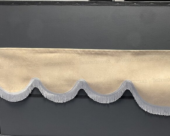 SALE: Raamband limited edition extra hoog, Kleur: beige SP 48 met lichtgrijze franjes F50-11