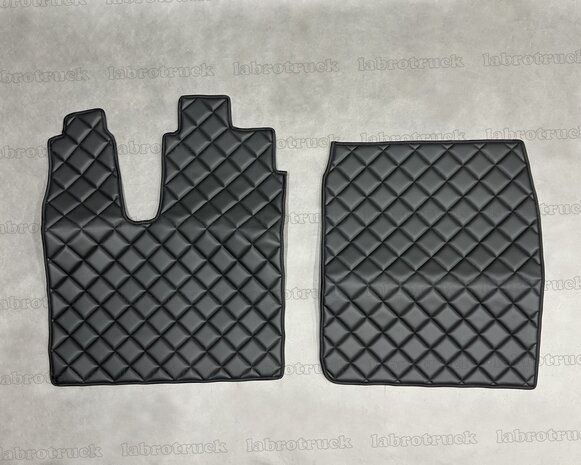 💥OP is OP! Vloermatten geschikt voor MAN TGS smalle cabine vierkantjes doorgestikt lederlook oud zwart P1. 