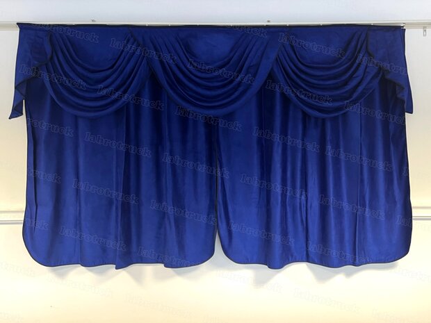 💥OP is OP!Set tussengordijnen donkerblauwe afwerkrand  starter (140 cm, oud kobaltblauw S7), wolkgordijn 3 bogen (B:200 cm x H:60 cm) met korte zijkanten (oud kobaltblauw SP7). Sierkussen met Labro logo gratis!