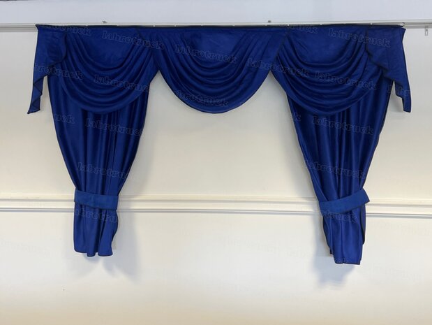 💥OP is OP!Set tussengordijnen donkerblauwe afwerkrand  starter (140 cm, oud kobaltblauw S7), wolkgordijn 3 bogen (B:200 cm x H:60 cm) met korte zijkanten (oud kobaltblauw SP7). Sierkussen met Labro logo gratis!