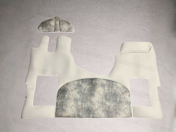 OP VOORRAAD &ndash; ACTIEPRIJS ✅Tunnelhoes met vloermatten in een deel geschikt voor MERCEDES ACTROS MP5  (voor een vaste stoel), glade lederlook, steenbeige L41middenstuk met prit stof T41 ,Stuurkolom met prit T41 logo optioneel. 